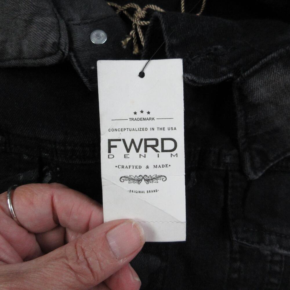 FWRD Denim Jacket Mens XL Black Biker Collared Pockets Stretch Button Tags NWT - Picture 9 of 16